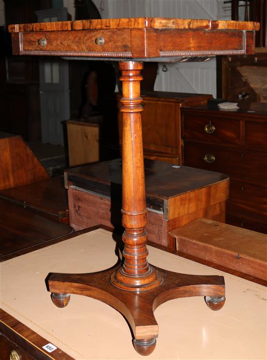 Early Victorian rosewood pillar table, fitted drawer